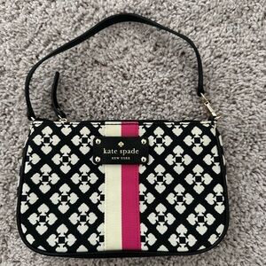 Kate Spade Black and Cream Handbag with Bold Pink Stripe - Perfect Condition